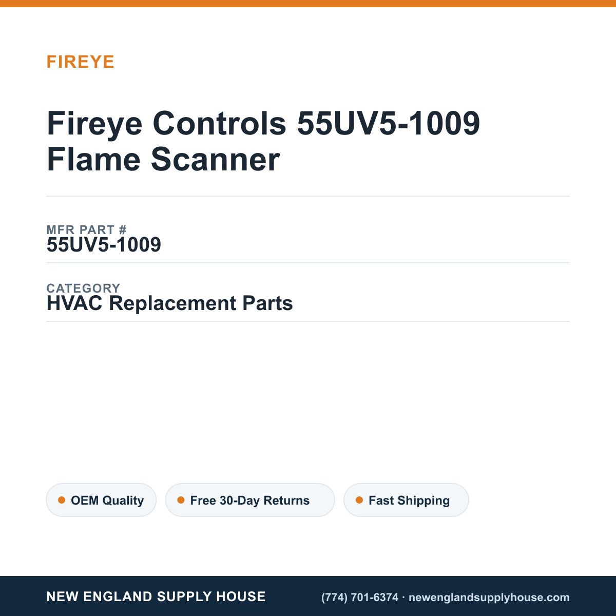 Fireye Controls 55UV5-1009 Flame Scanner — New England Supply House spec card [NESH-SPEC-CARD-V2]