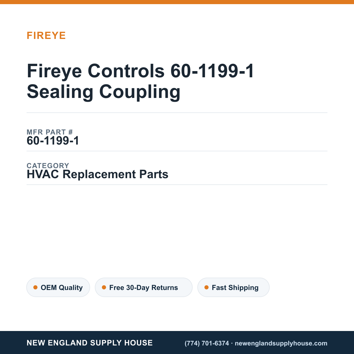 Fireye Controls 60-1199-1 Sealing Coupling — New England Supply House spec card [NESH-SPEC-CARD-V2]
