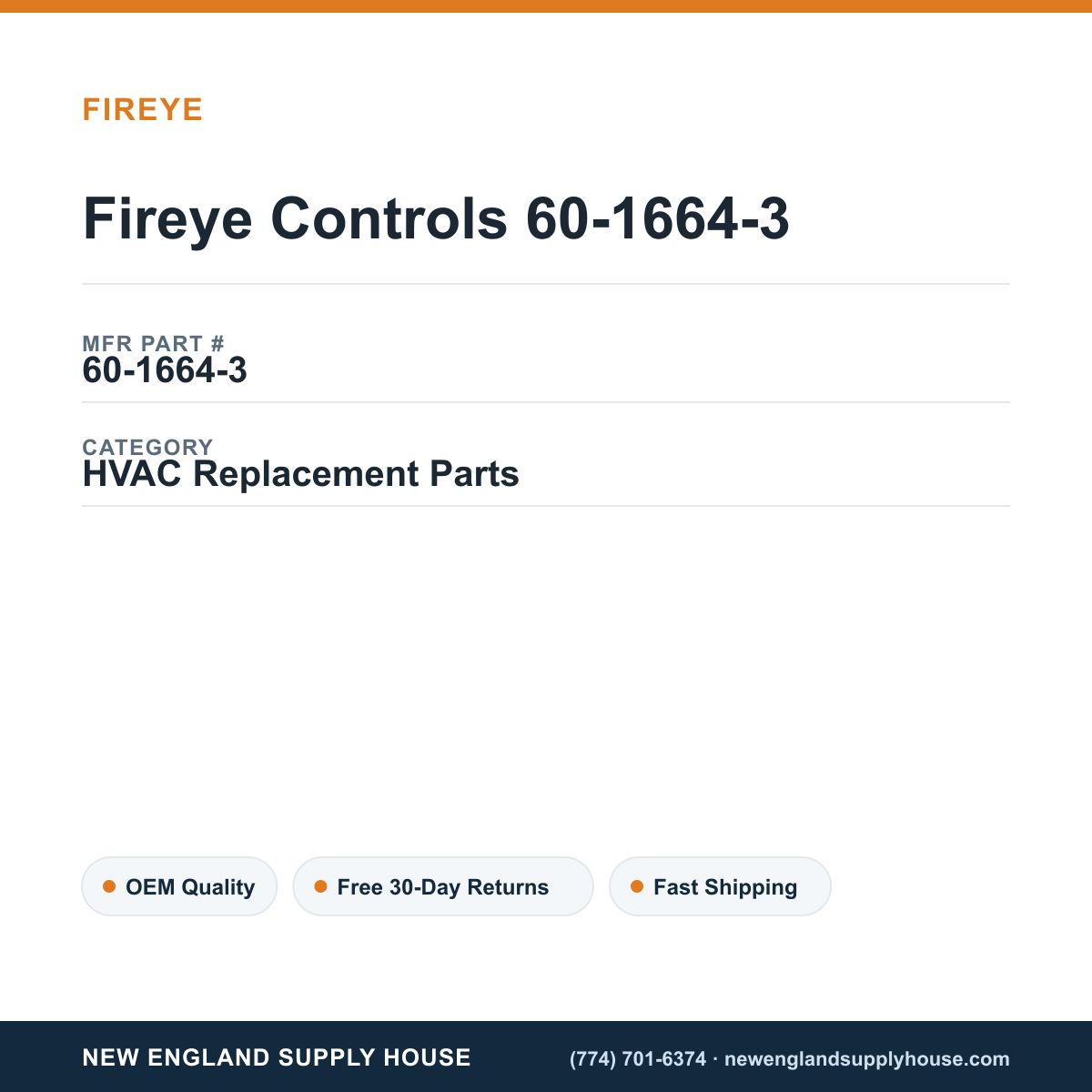 Fireye Controls 60-1664-3 — New England Supply House spec card [NESH-SPEC-CARD-V2]