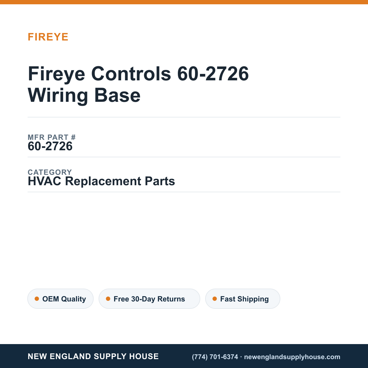Fireye Controls 60-2726 Wiring Base — New England Supply House spec card [NESH-SPEC-CARD-V2]