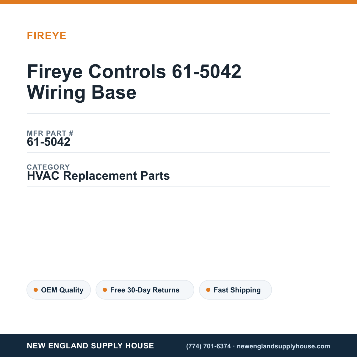 Fireye Controls 61-5042 Wiring Base — New England Supply House spec card [NESH-SPEC-CARD-V2]