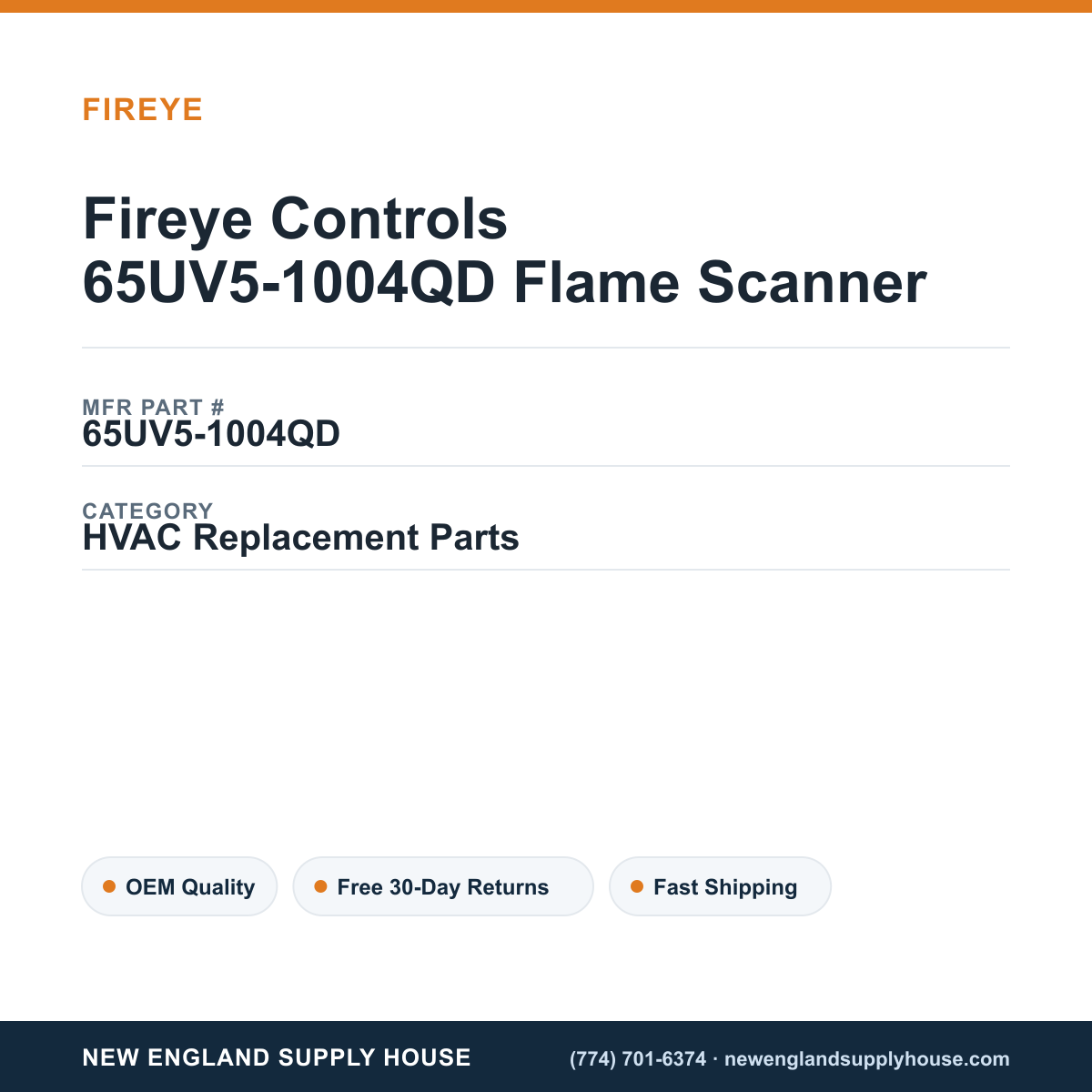 Fireye Controls 65UV5-1004QD Flame Scanner — New England Supply House spec card [NESH-SPEC-CARD-V2]