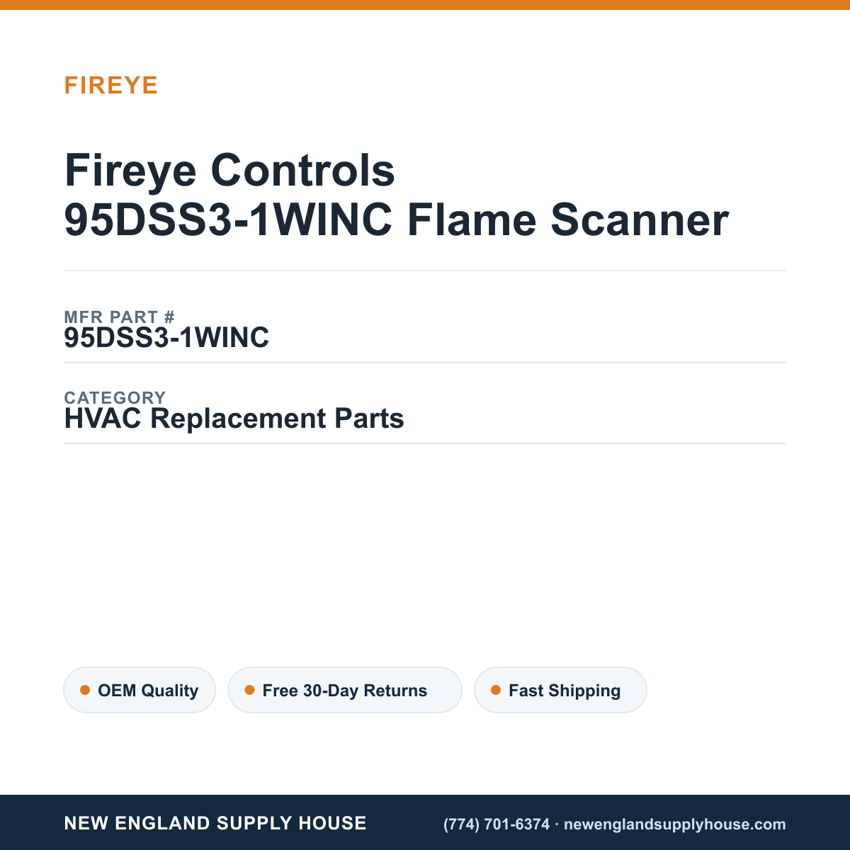 Fireye Controls 95DSS3-1WINC Flame Scanner — New England Supply House spec card [NESH-SPEC-CARD-V2]