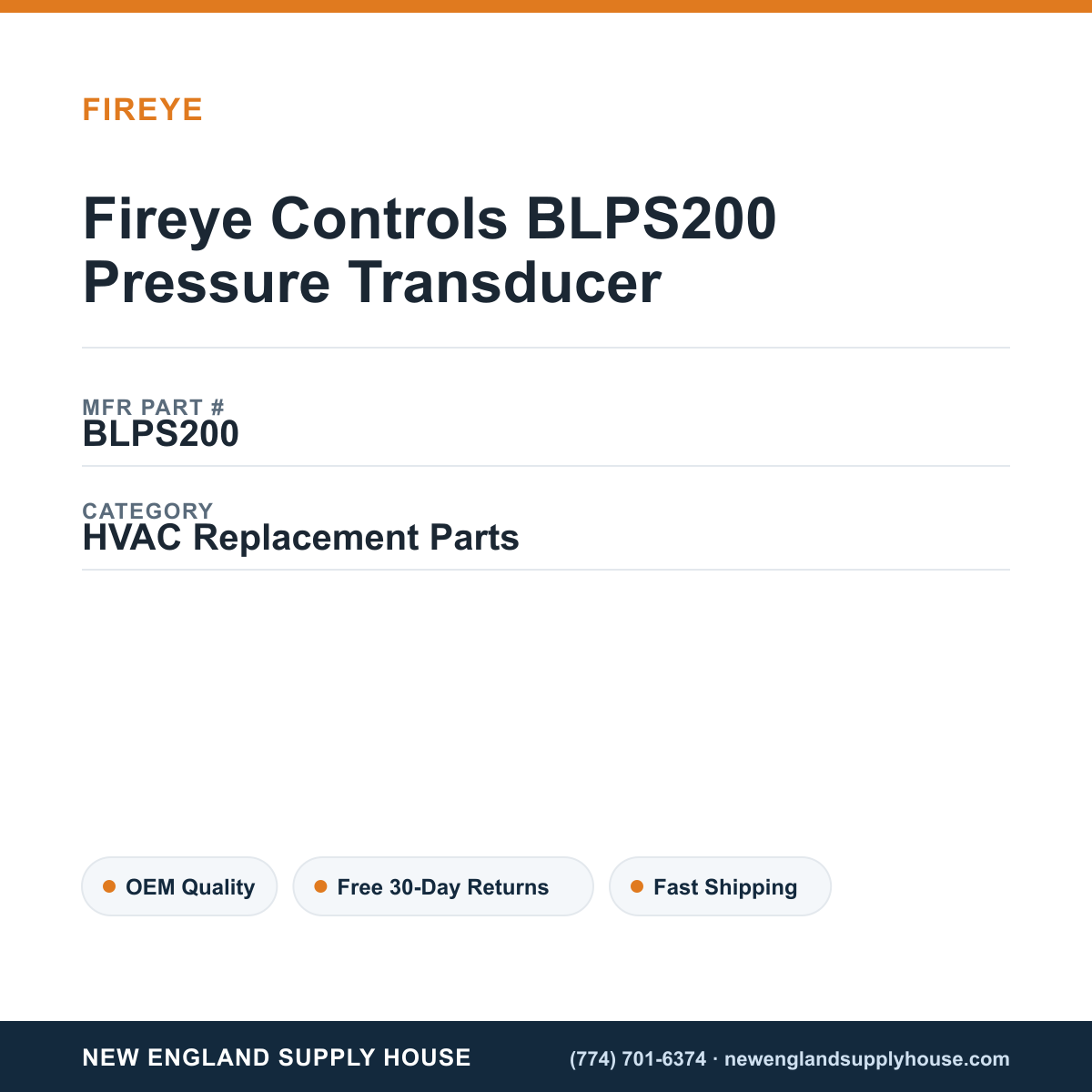 Fireye Controls BLPS200 Pressure Transducer — New England Supply House spec card [NESH-SPEC-CARD-V2]