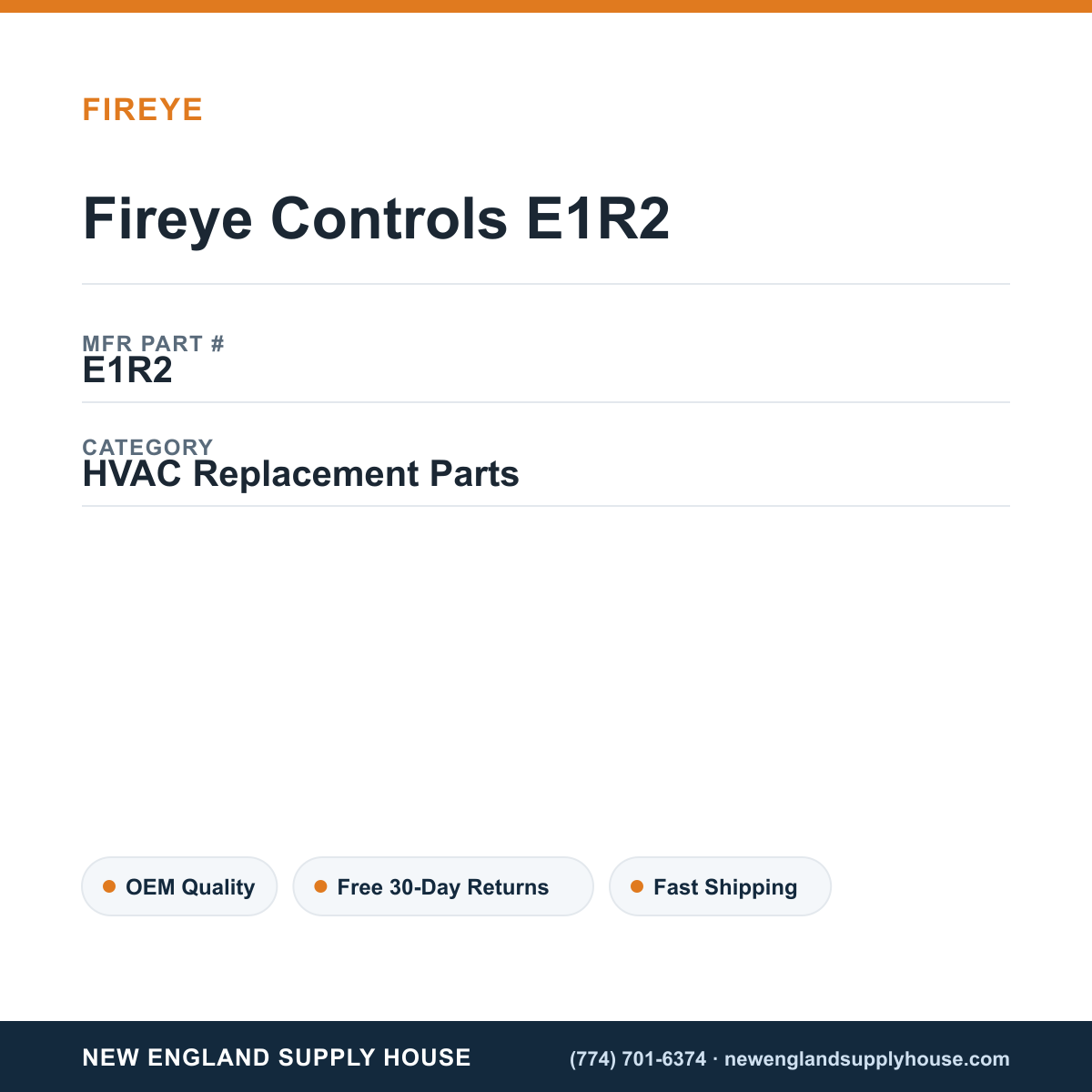 Fireye Controls E1R2 — New England Supply House spec card [NESH-SPEC-CARD-V2]