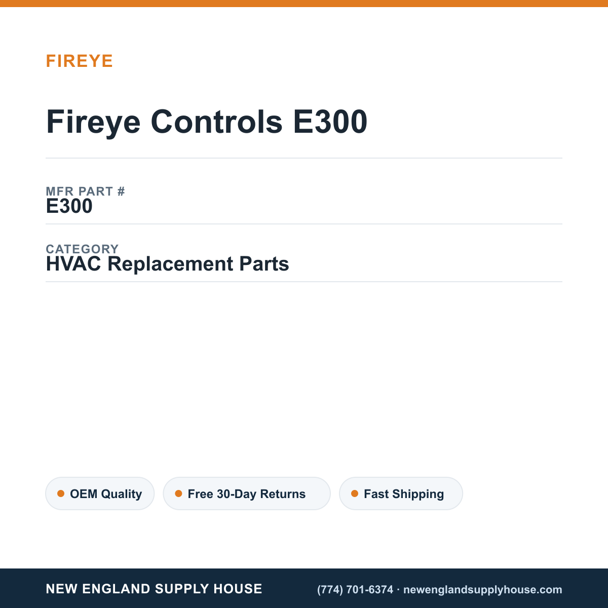 Fireye Controls E300 — New England Supply House spec card [NESH-SPEC-CARD-V2]