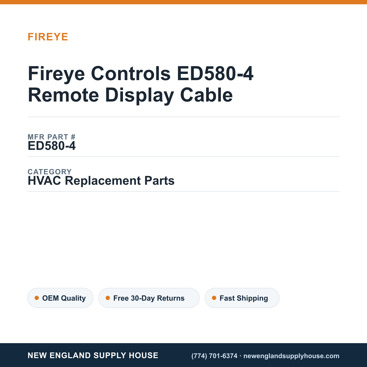 Fireye Controls ED580-4 Remote Display Cable — New England Supply House spec card [NESH-SPEC-CARD-V2]