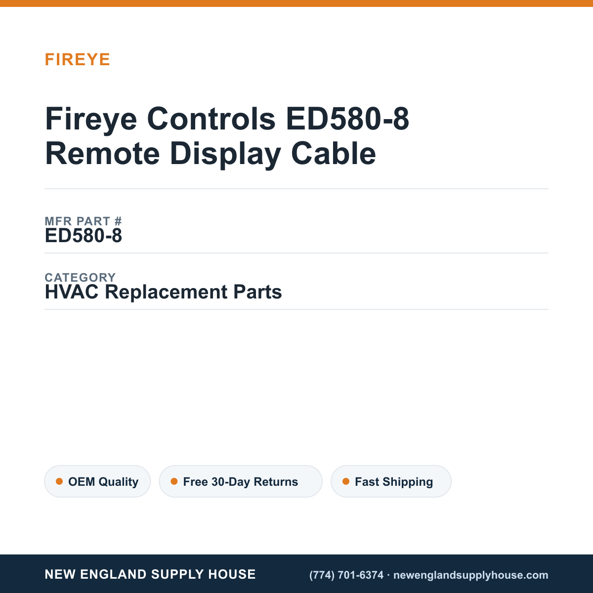 Fireye Controls ED580-8 Remote Display Cable — New England Supply House spec card [NESH-SPEC-CARD-V2]