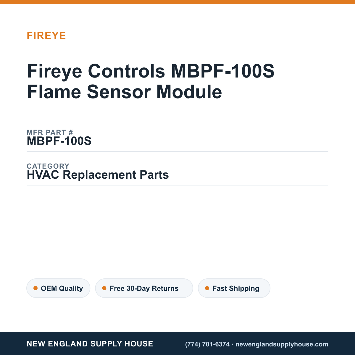 Fireye Controls MBPF-100S Flame Sensor Module — New England Supply House spec card [NESH-SPEC-CARD-V2]