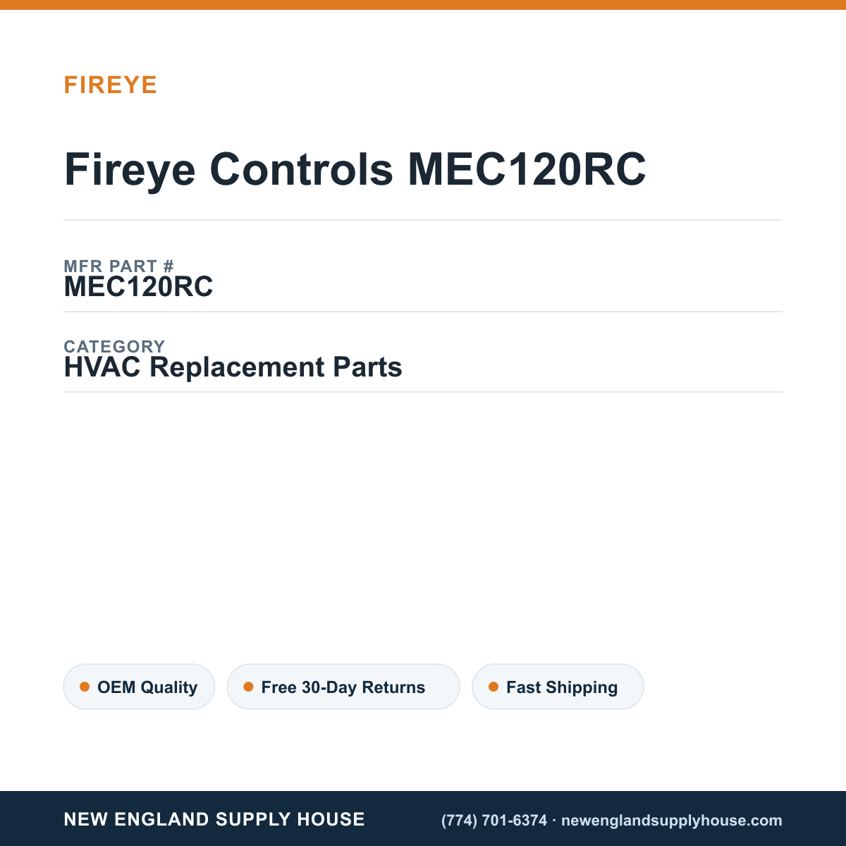 Fireye Controls MEC120RC — New England Supply House spec card [NESH-SPEC-CARD-V2]