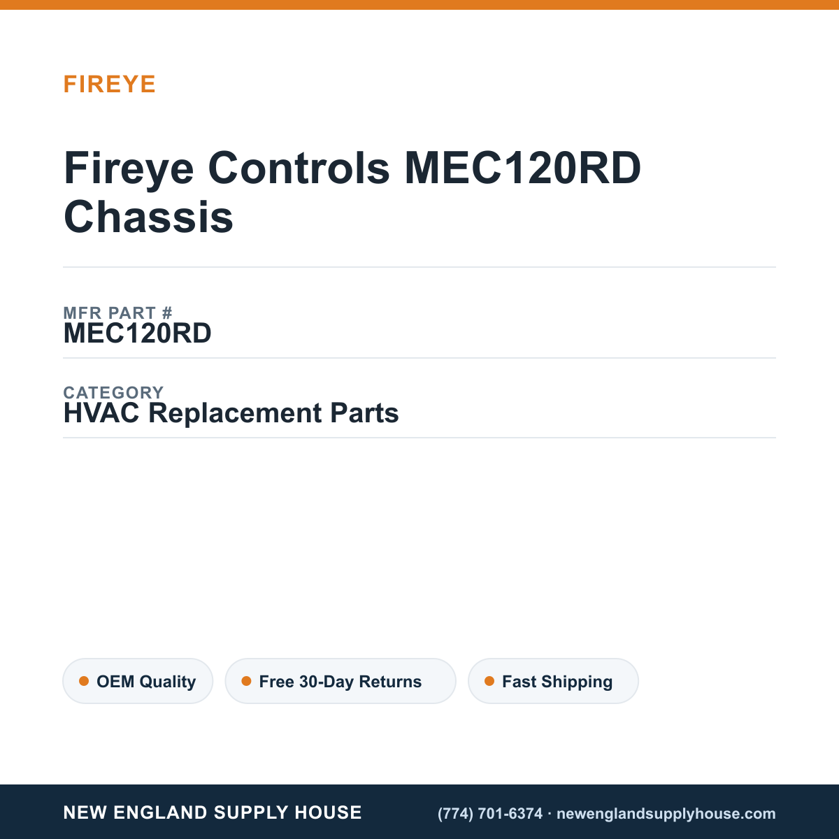 Fireye Controls MEC120RD Chassis — New England Supply House spec card [NESH-SPEC-CARD-V2]