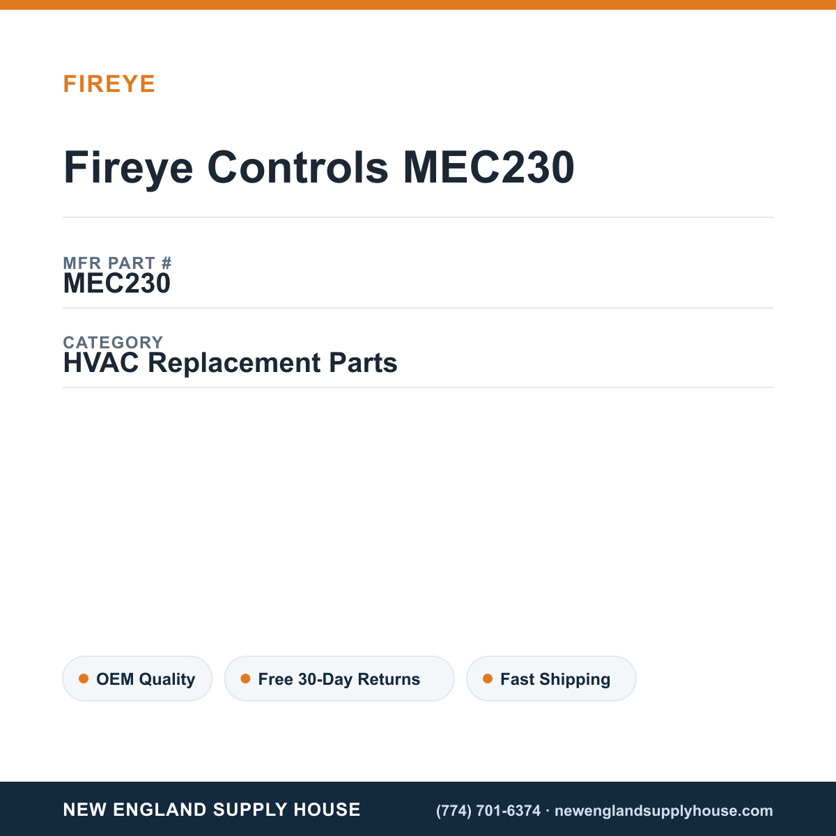 Fireye Controls MEC230 — New England Supply House spec card [NESH-SPEC-CARD-V2]