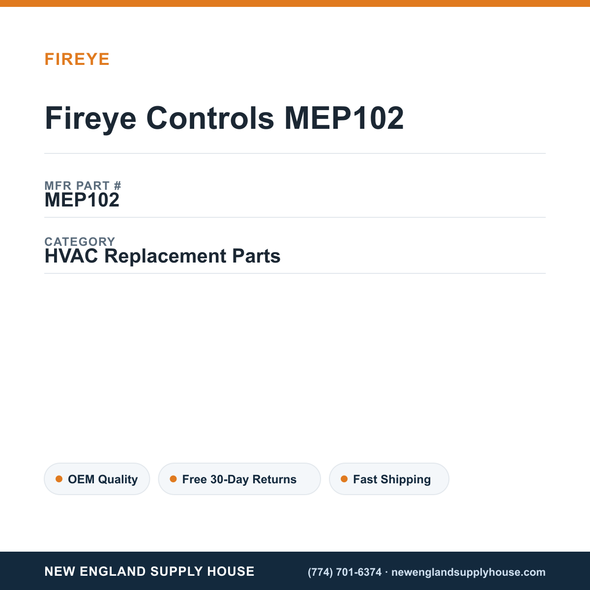 Fireye Controls MEP102 — New England Supply House spec card [NESH-SPEC-CARD-V2]