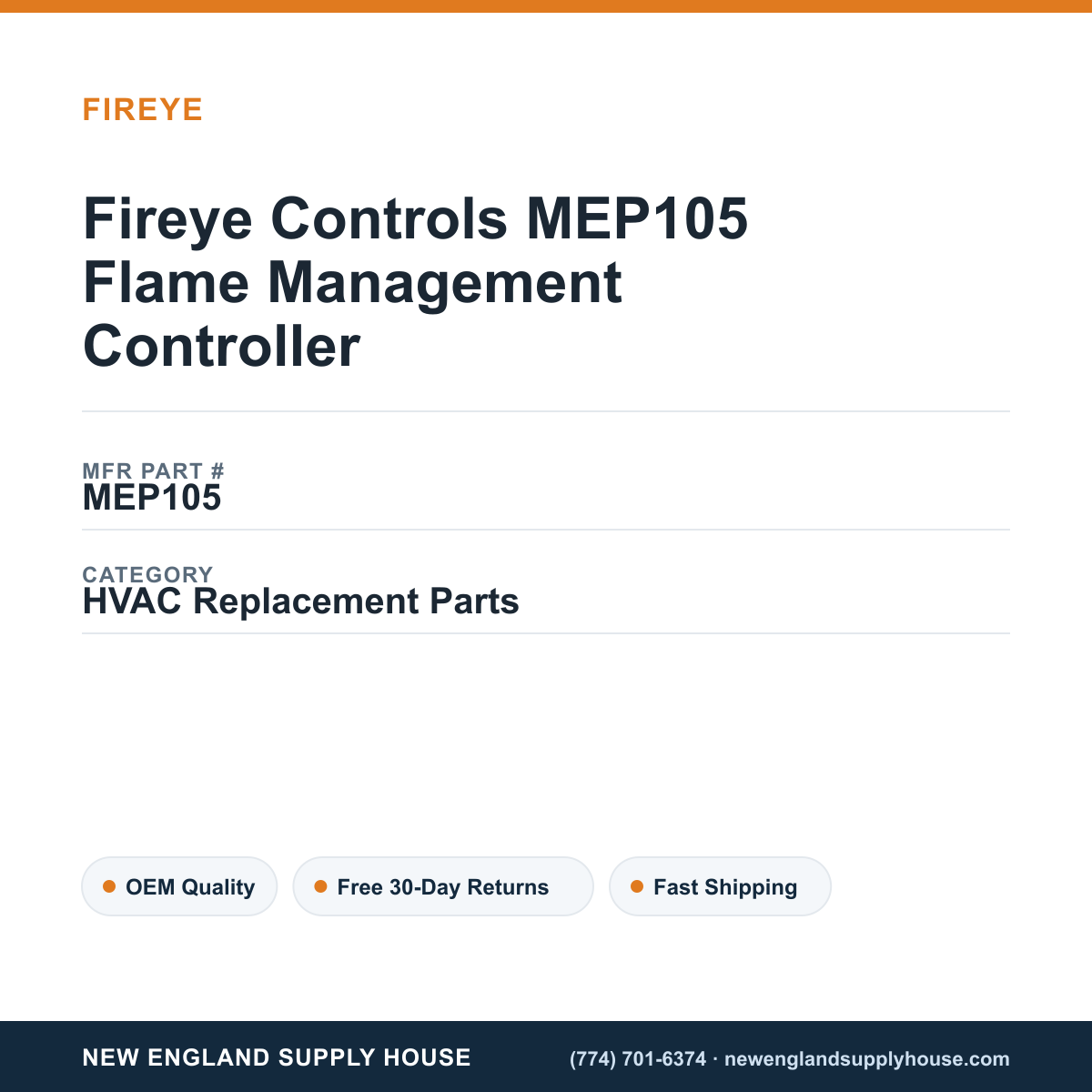 Fireye Controls MEP105 Flame Management Controller — New England Supply House spec card [NESH-SPEC-CARD-V2]