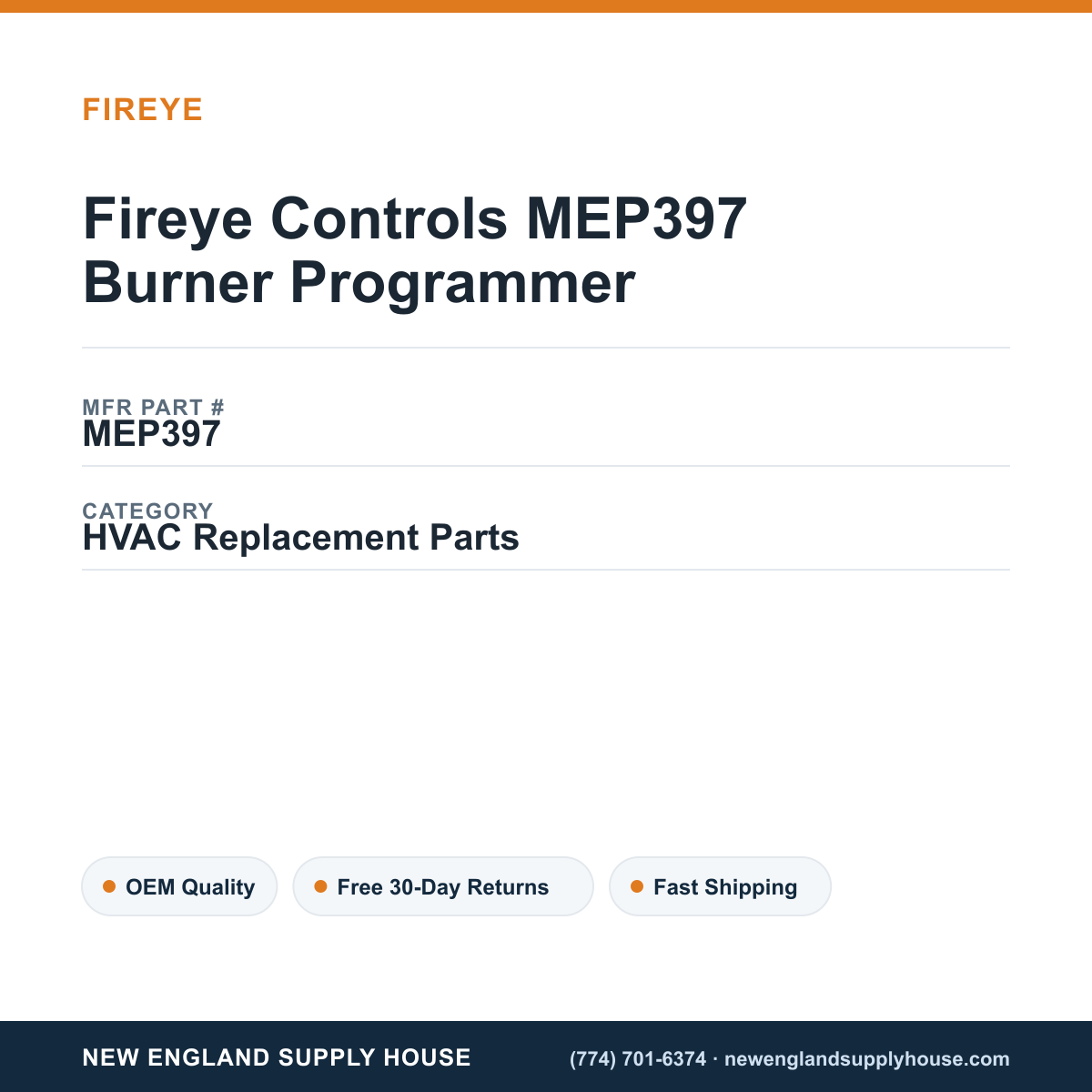 Fireye Controls MEP397 Burner Programmer — New England Supply House spec card [NESH-SPEC-CARD-V2]