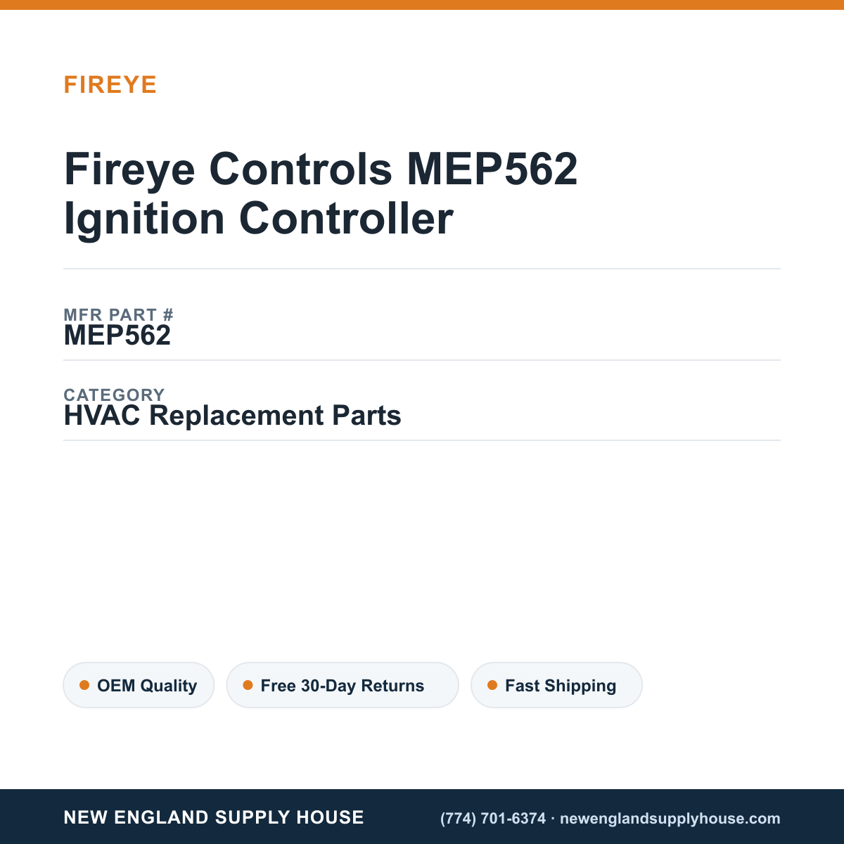 Fireye Controls MEP562 Ignition Controller — New England Supply House spec card [NESH-SPEC-CARD-V2]