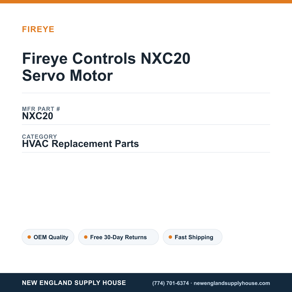 Fireye Controls NXC20 Servo Motor — New England Supply House spec card [NESH-SPEC-CARD-V2]