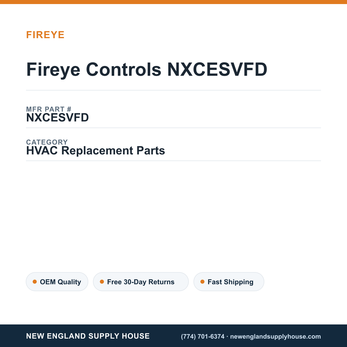 Fireye Controls NXCESVFD — New England Supply House spec card [NESH-SPEC-CARD-V2]
