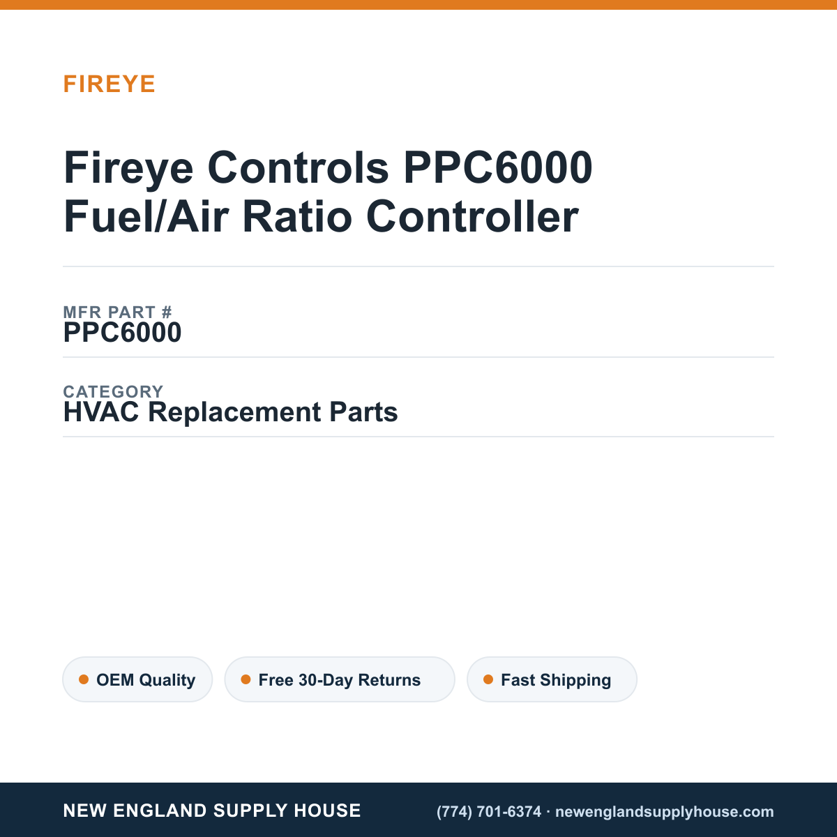 Fireye Controls PPC6000 Fuel/Air Ratio Controller — New England Supply House spec card [NESH-SPEC-CARD-V2]
