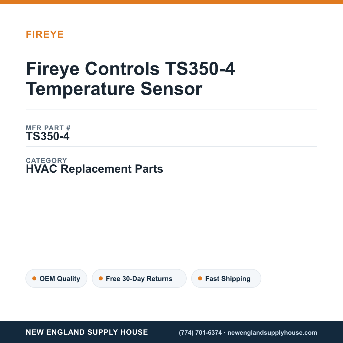 Fireye Controls TS350-4 Temperature Sensor — New England Supply House spec card [NESH-SPEC-CARD-V2]