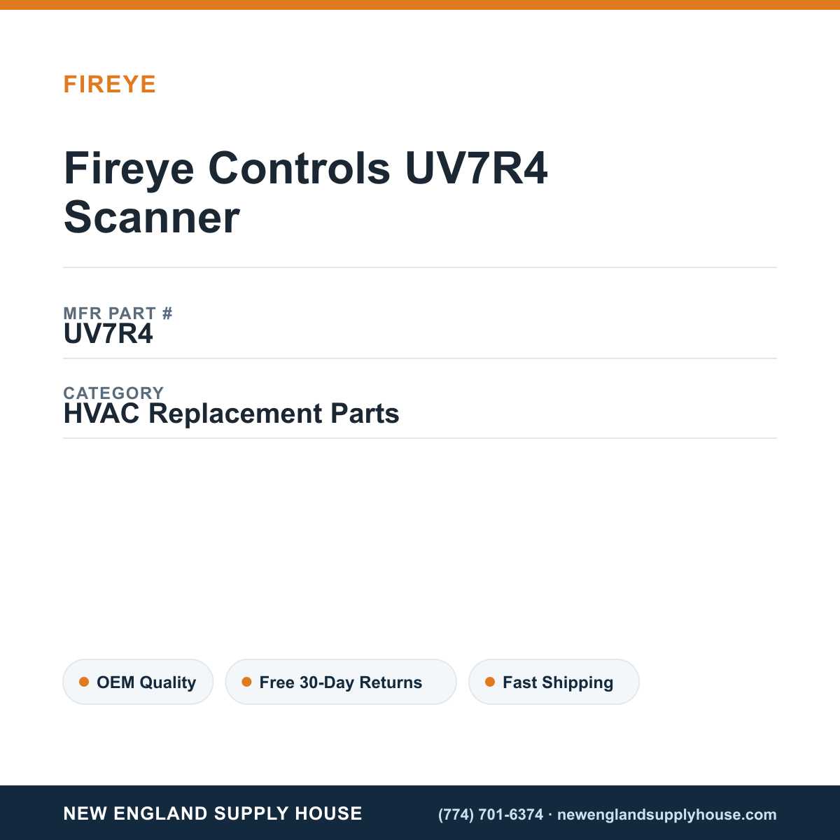 Fireye Controls UV7R4 Scanner — New England Supply House spec card [NESH-SPEC-CARD-V2]