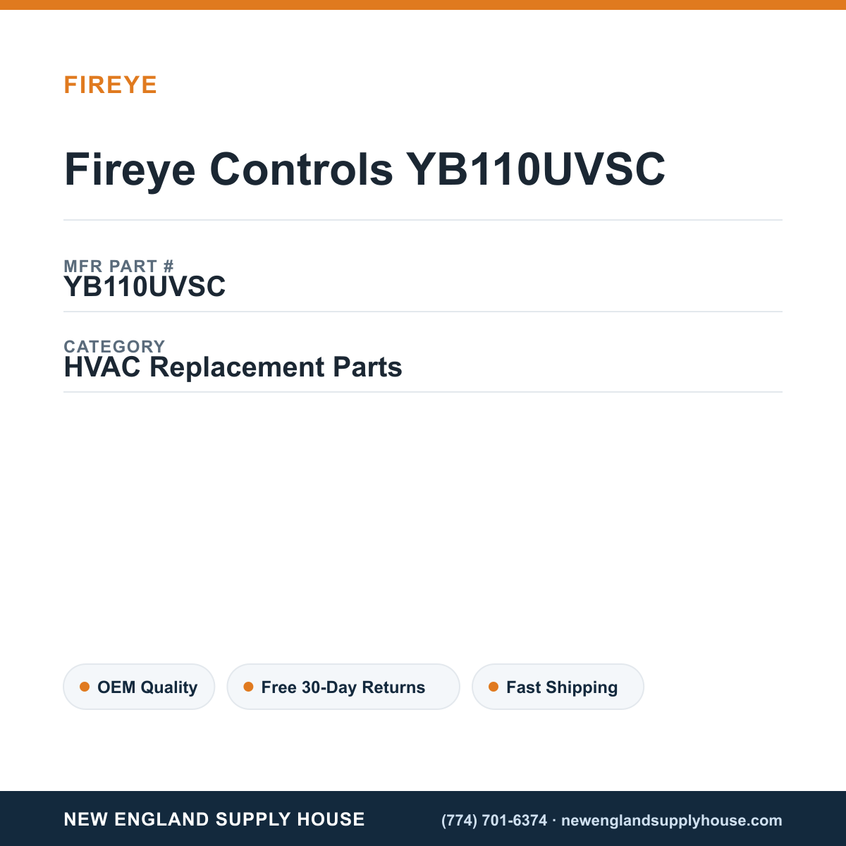 Fireye Controls YB110UVSC — New England Supply House spec card [NESH-SPEC-CARD-V2]