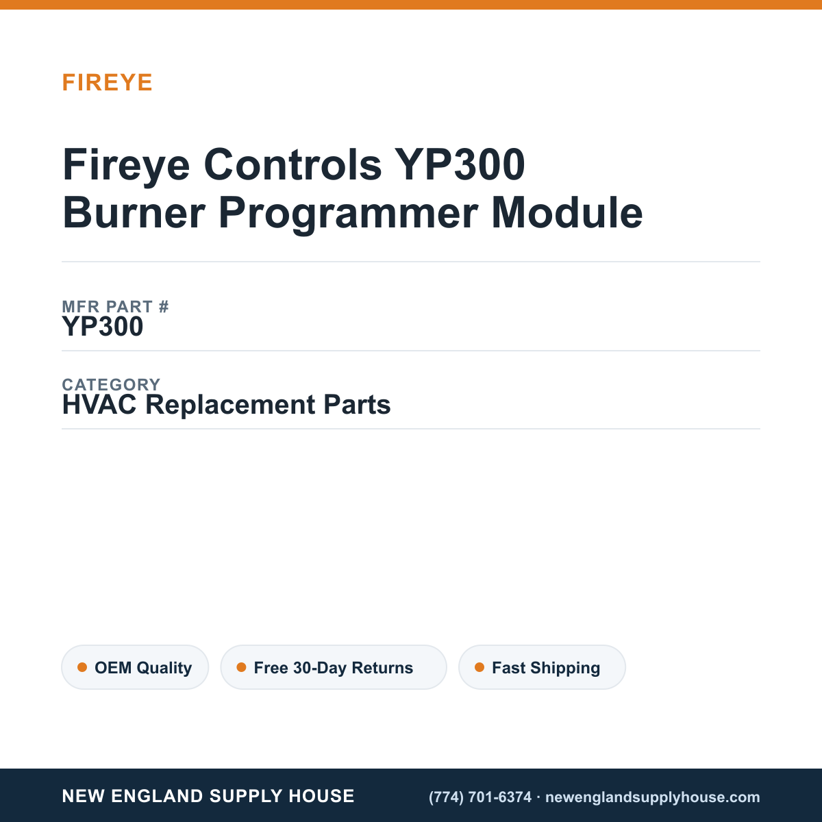 Fireye Controls YP300 Burner Programmer Module — New England Supply House spec card [NESH-SPEC-CARD-V2]