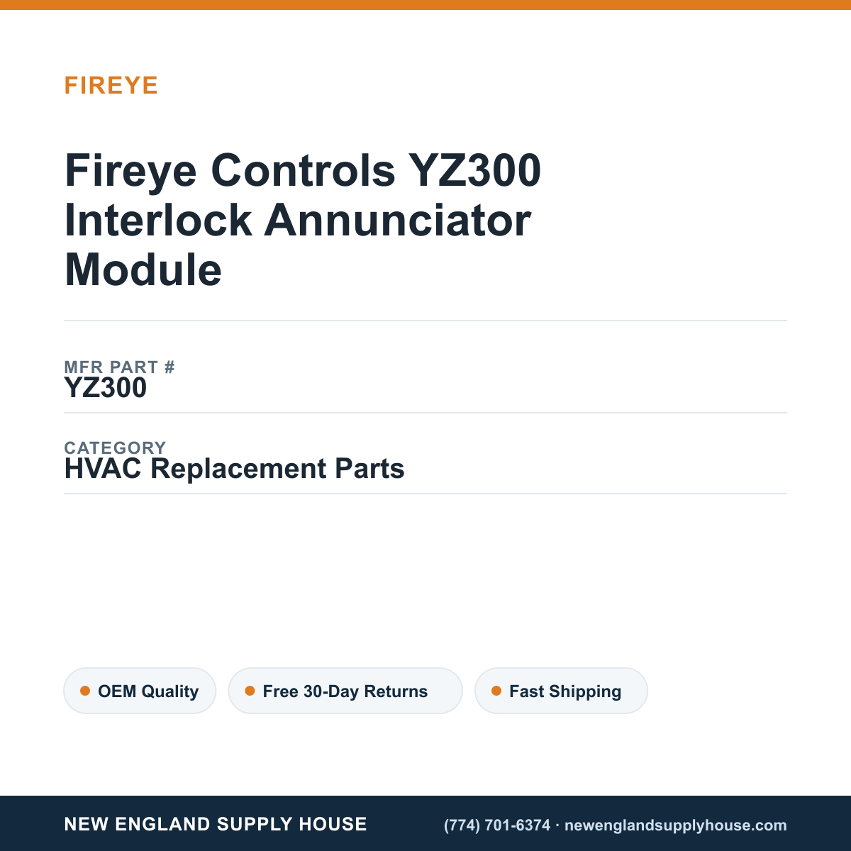 Fireye Controls YZ300 Interlock Annunciator Module — New England Supply House spec card [NESH-SPEC-CARD-V2]