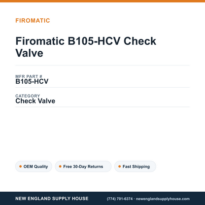 Firomatic B105-HCV Check Valve — New England Supply House spec card [NESH-SPEC-CARD-V2]