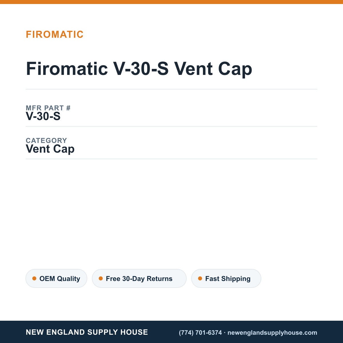 Firomatic V-30-S Vent Cap — New England Supply House spec card [NESH-SPEC-CARD-V2]