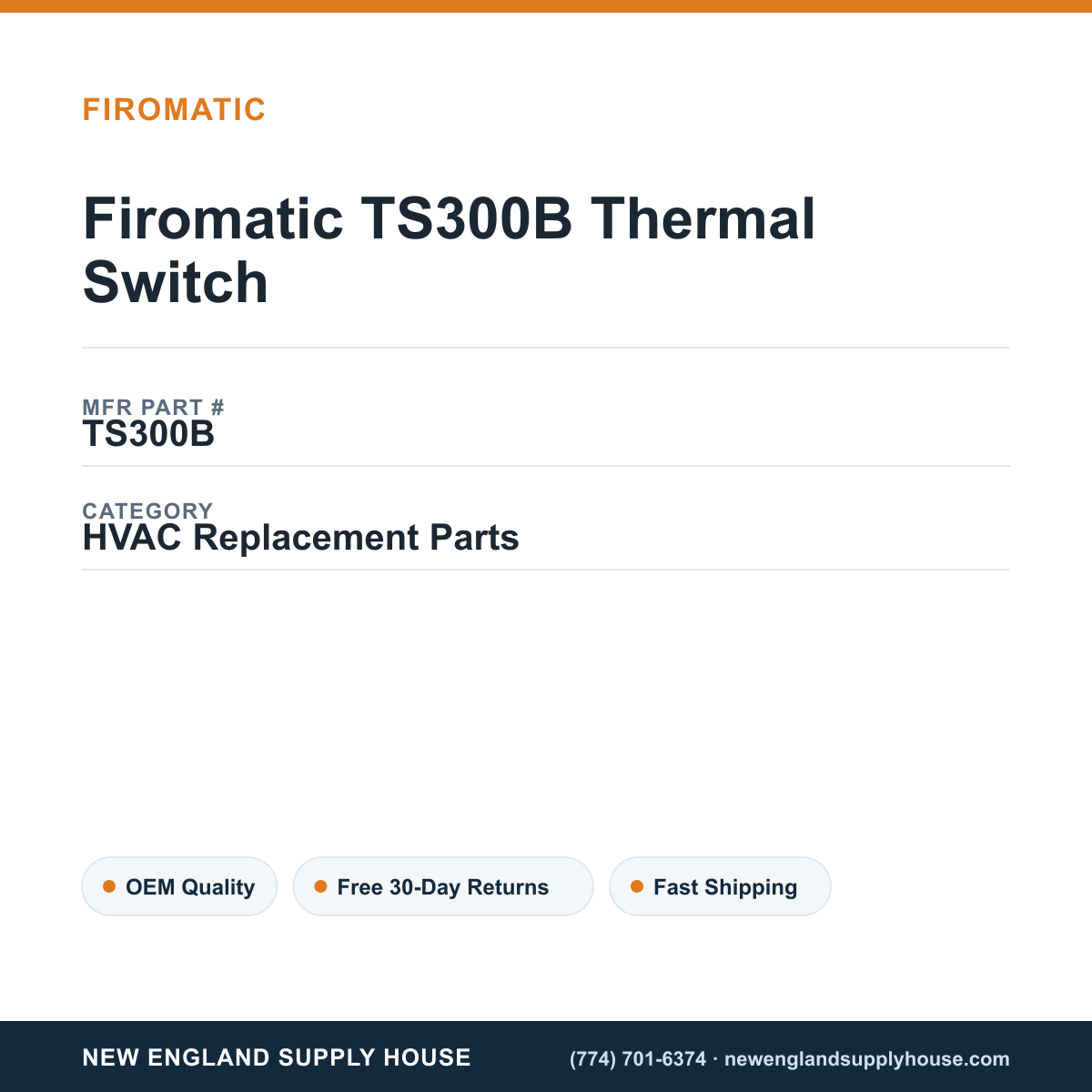 Firomatic TS300B Thermal Switch — New England Supply House spec card [NESH-SPEC-CARD-V2]