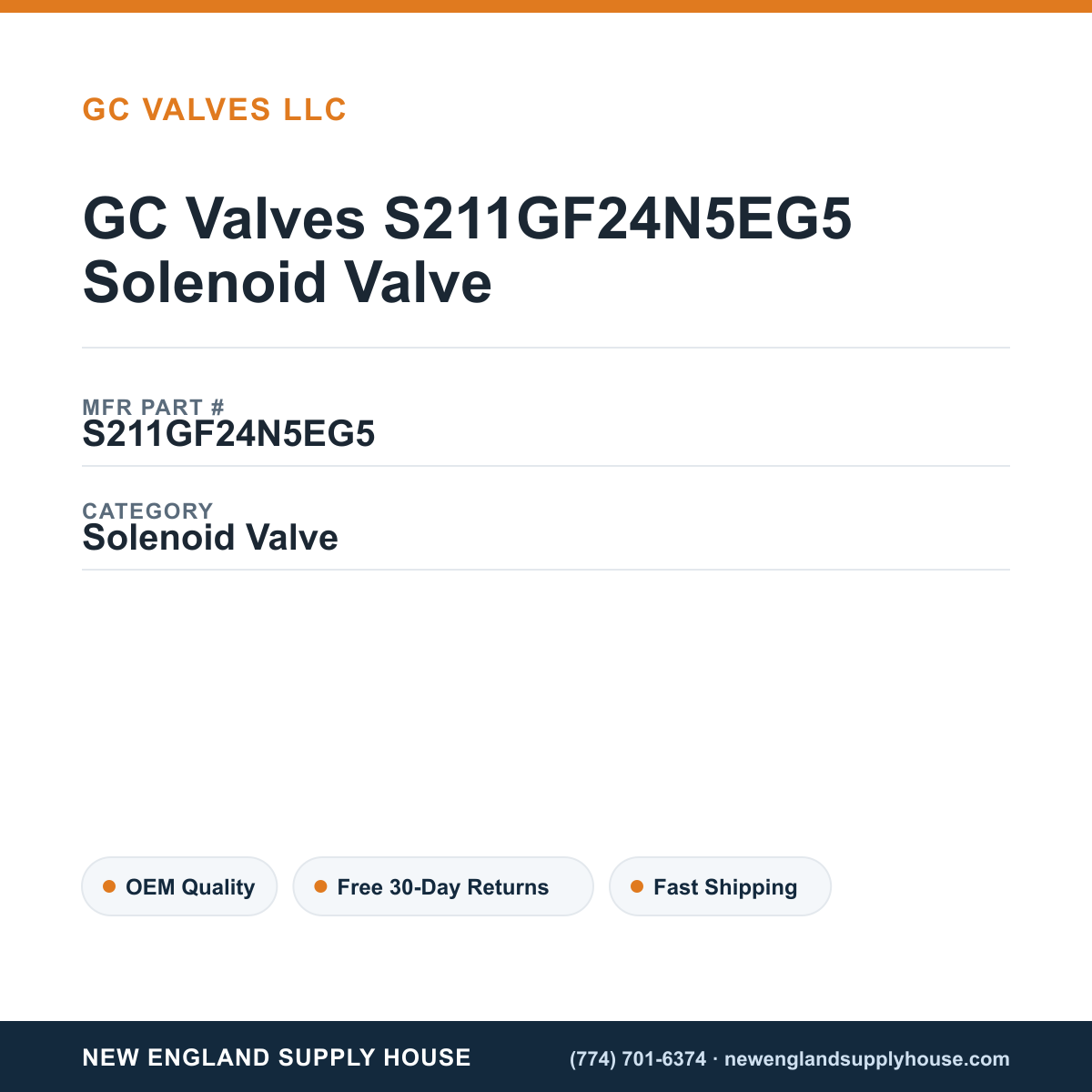 GC Valves S211GF24N5EG5 Solenoid Valve — New England Supply House spec card [NESH-SPEC-CARD-V2]