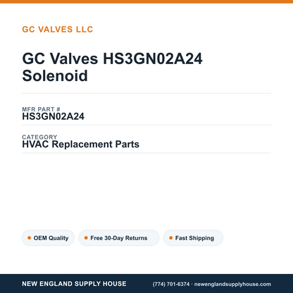 GC Valves HS3GN02A24 Solenoid — New England Supply House spec card [NESH-SPEC-CARD-V2]