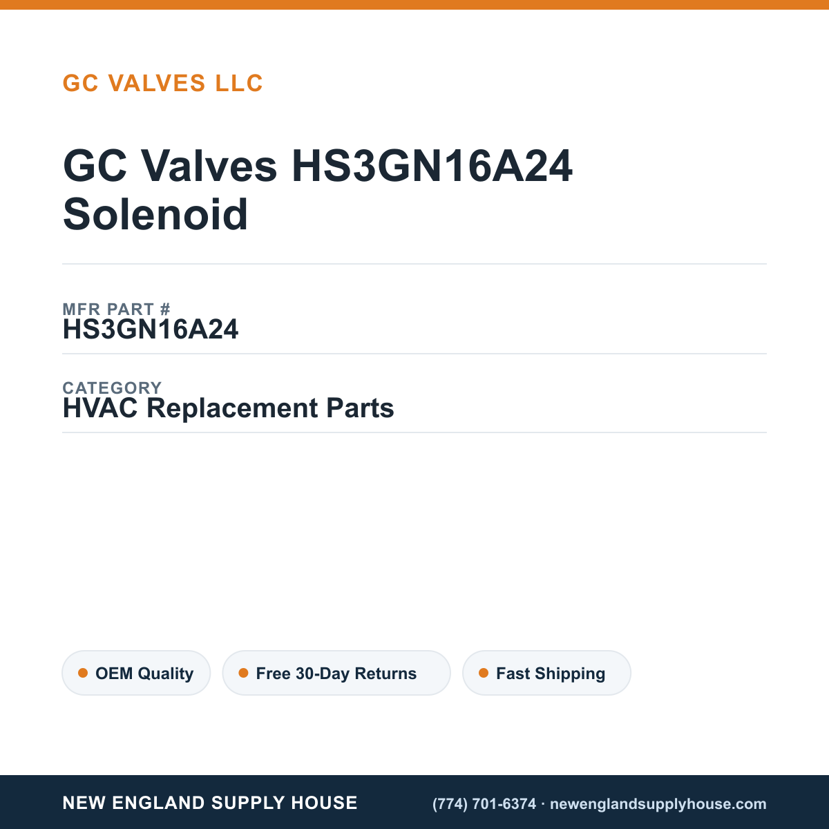GC Valves HS3GN16A24 Solenoid — New England Supply House spec card [NESH-SPEC-CARD-V2]