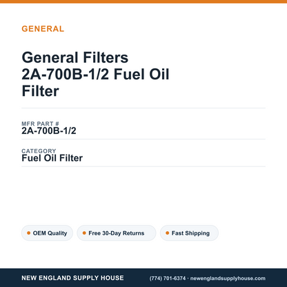 General Filters 2A-700B-1/2 Fuel Oil Filter — New England Supply House spec card [NESH-SPEC-CARD-V2]