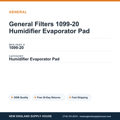 General Filters 1099-20 Humidifier Evaporator Pad — New England Supply House spec card [NESH-SPEC-CARD-V2]