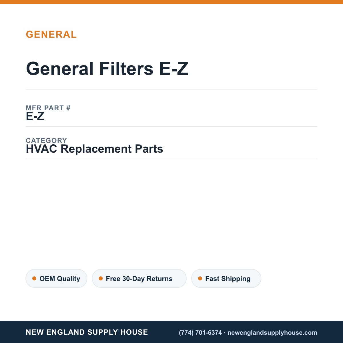 General Filters E-Z — New England Supply House spec card [NESH-SPEC-CARD-V2]