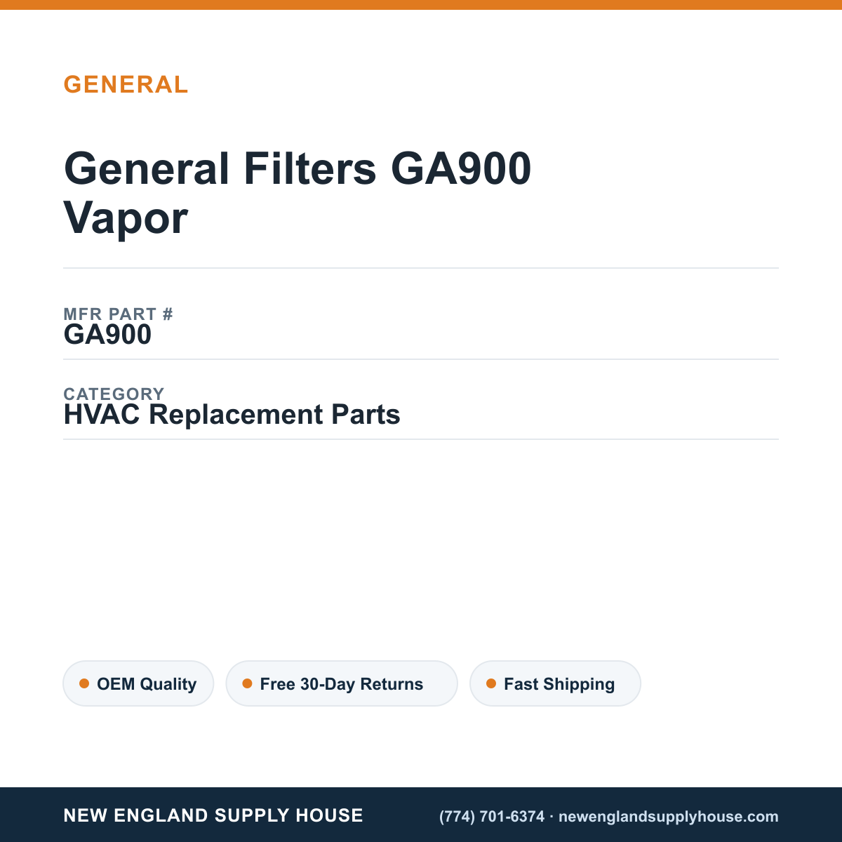 General Filters GA900 Vapor — New England Supply House spec card [NESH-SPEC-CARD-V2]