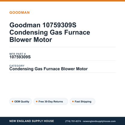Goodman 10759309S Condensing Gas Furnace Blower Motor — New England Supply House spec card [NESH-SPEC-CARD-V2]