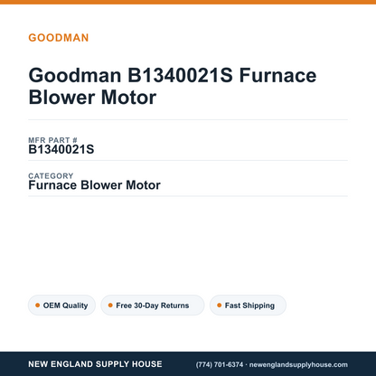 Goodman B1340021S Furnace Blower Motor — New England Supply House spec card [NESH-SPEC-CARD-V2]