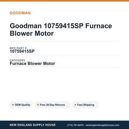 Goodman 10759415SP Furnace Blower Motor — New England Supply House spec card [NESH-SPEC-CARD-V2]