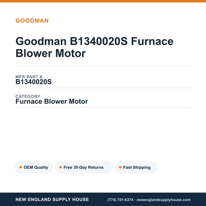 Goodman B1340020S Furnace Blower Motor — New England Supply House spec card [NESH-SPEC-CARD-V2]