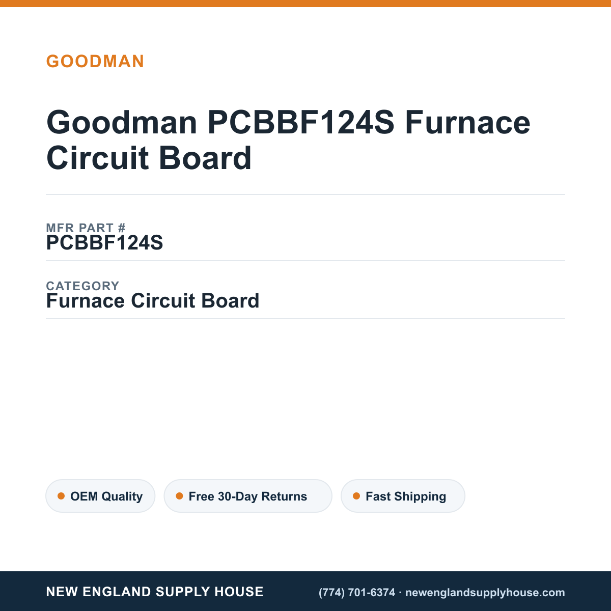 Goodman PCBBF124S Furnace Circuit Board — New England Supply House spec card [NESH-SPEC-CARD-V2]