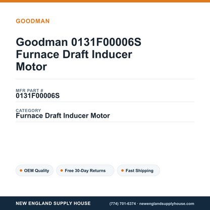 Goodman 0131F00006S Furnace Draft Inducer Motor — New England Supply House spec card [NESH-SPEC-CARD-V2]