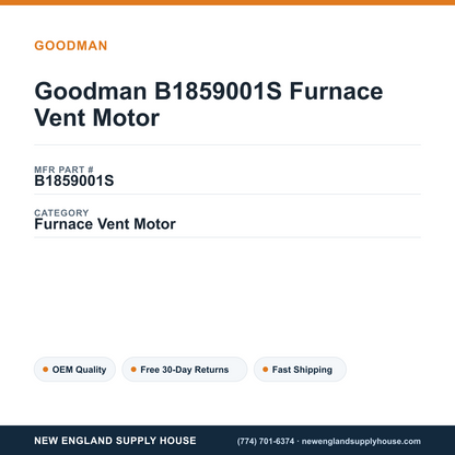 Goodman B1859001S Furnace Vent Motor — New England Supply House spec card [NESH-SPEC-CARD-V2]