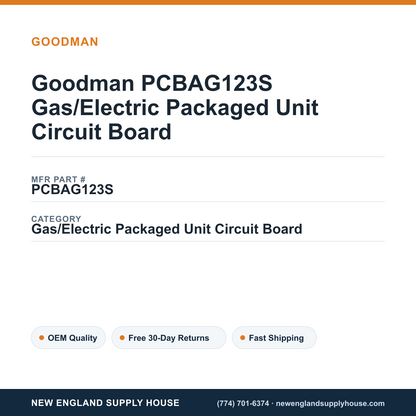 Goodman PCBAG123S Gas/Electric Packaged Unit Circuit Board — New England Supply House spec card [NESH-SPEC-CARD-V2]