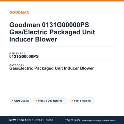Goodman 0131G00000PS Gas/Electric Packaged Unit Inducer Blower — New England Supply House spec card [NESH-SPEC-CARD-V2]
