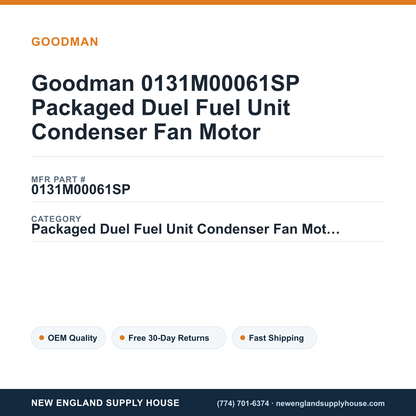 Goodman 0131M00061SP Packaged Duel Fuel Unit Condenser Fan Motor — New England Supply House spec card [NESH-SPEC-CARD-V2]