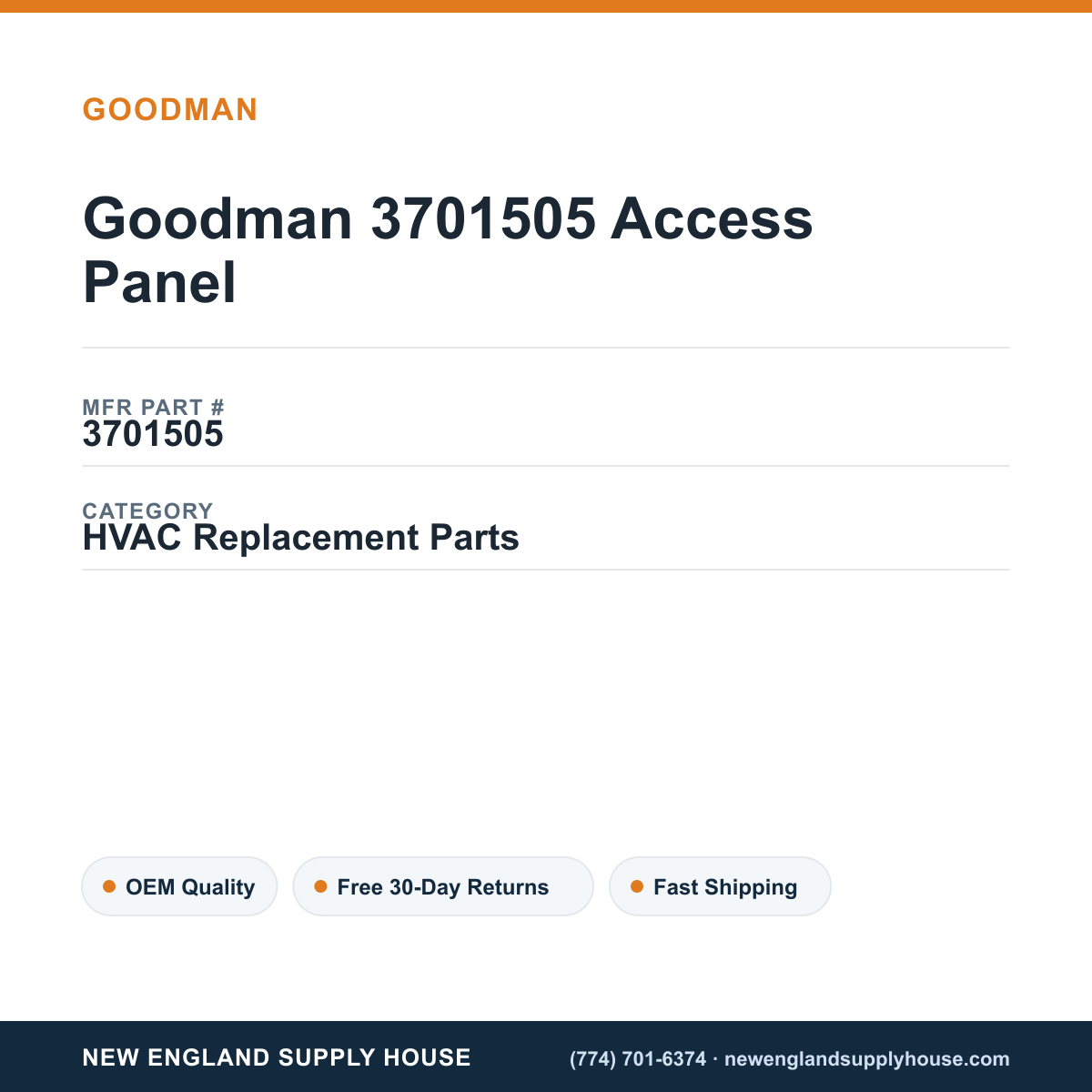 Goodman 3701505 Access Panel — New England Supply House spec card [NESH-SPEC-CARD-V2]
