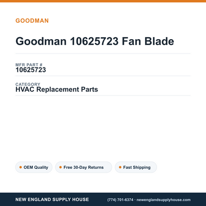 Goodman 10625723 Fan Blade — New England Supply House spec card [NESH-SPEC-CARD-V2]